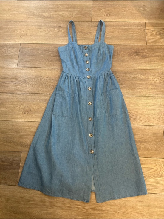 Rebellion Dresses & Skirts - Rebellion Again Chambray Button Front Midi Sundress Blue 100% Cotton Size Small